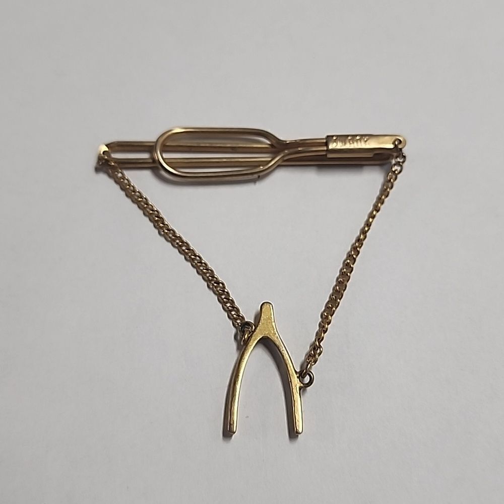 Vintage Swank Wishbone On Chain Lucky Tie Clip